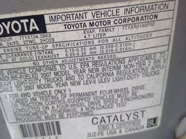 2007 TOYOTA SEQUOIA, SILVER, SR5, 4.7L, 4WD, Z25991
